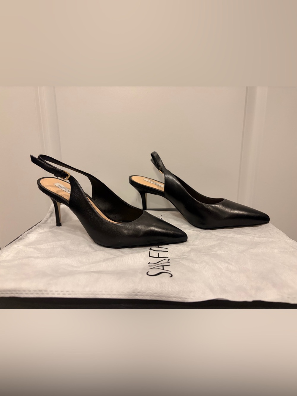 Saks Fifth Avenue Black Pointed Slingback Heels